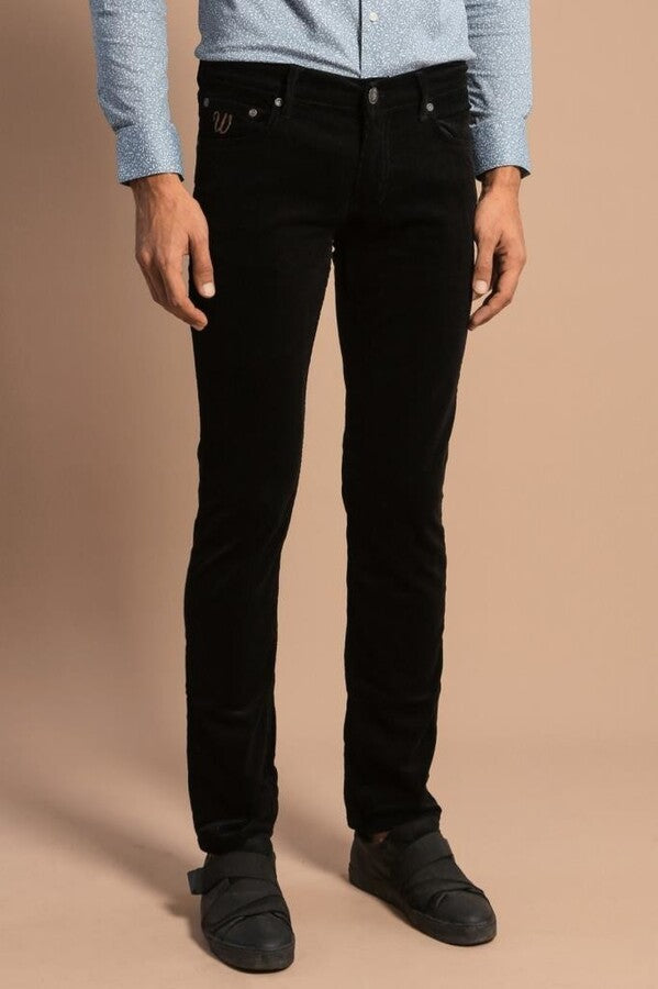 Pantaloni da uomo neri in velluto slim fit - Wessi