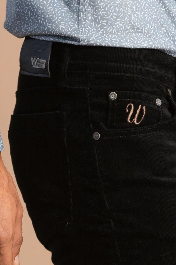 Pantaloni da uomo neri in velluto slim fit - Wessi
