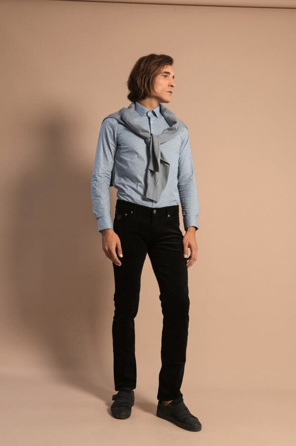 Pantaloni da uomo neri in velluto slim fit - Wessi