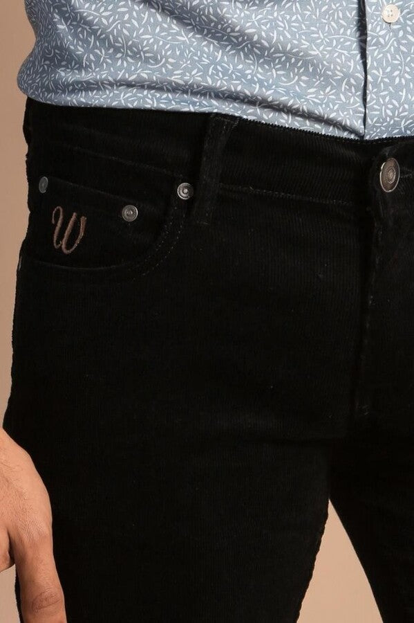 Pantaloni da uomo neri in velluto slim fit - Wessi