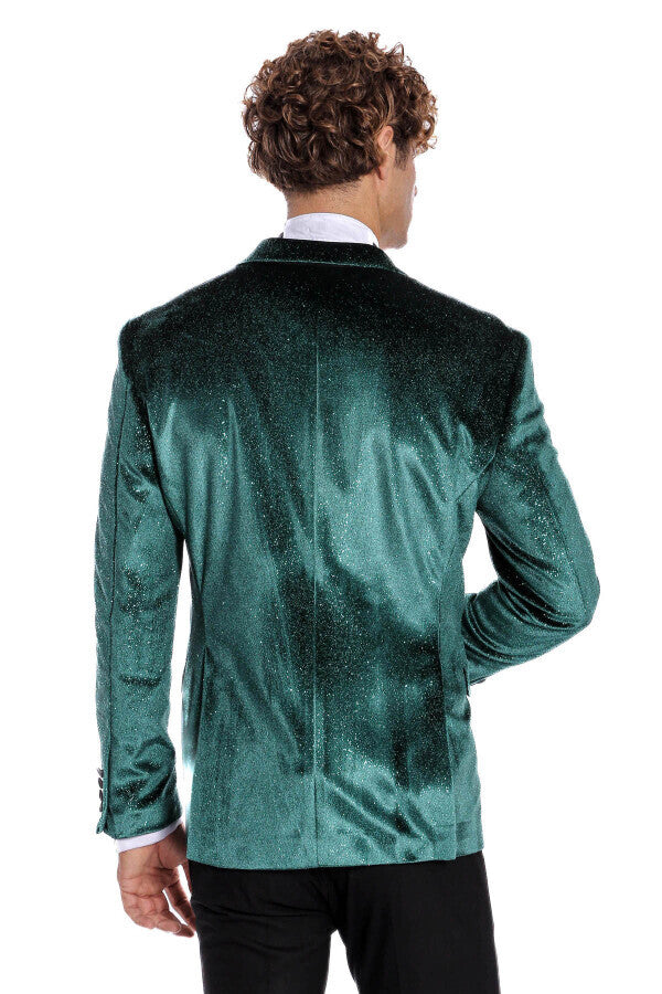 Sparkle Slim Fit Velvet Green Men Prom Blazer - Wessi