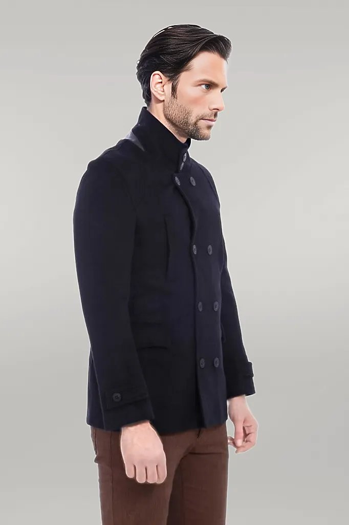 Standing Collar Cachet Short Black Men Coat - Wessi