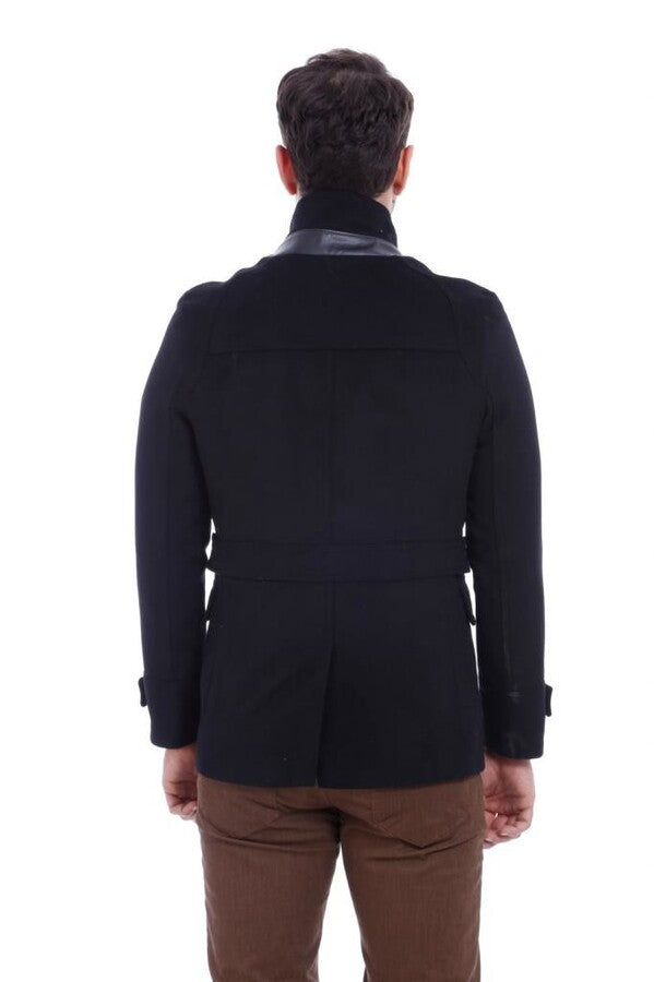 Standing Collar Cachet Short Black Men Coat - Wessi