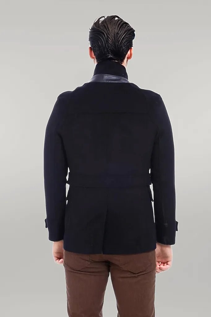 Standing Collar Cachet Short Black Men Coat - Wessi