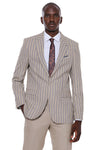 Striped Blazer Plain Pants Beige Men Suit - Wessi