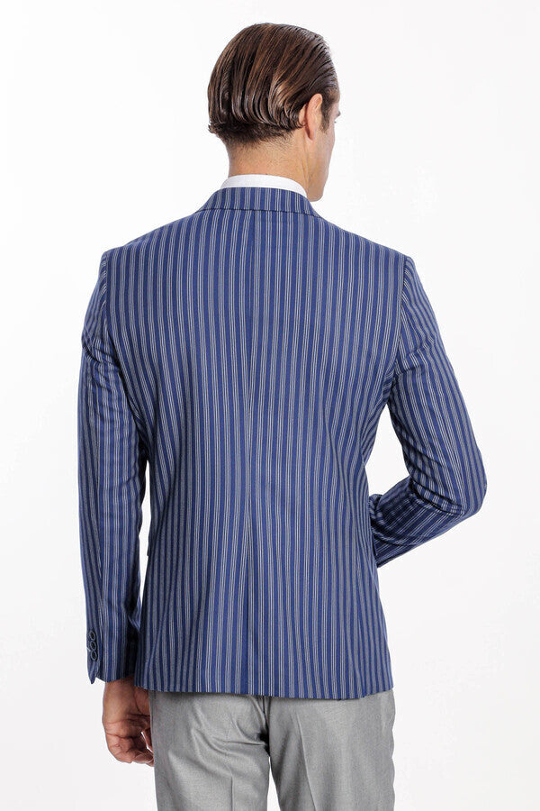 Striped Blue Slim-Fit Blazer - Wessi