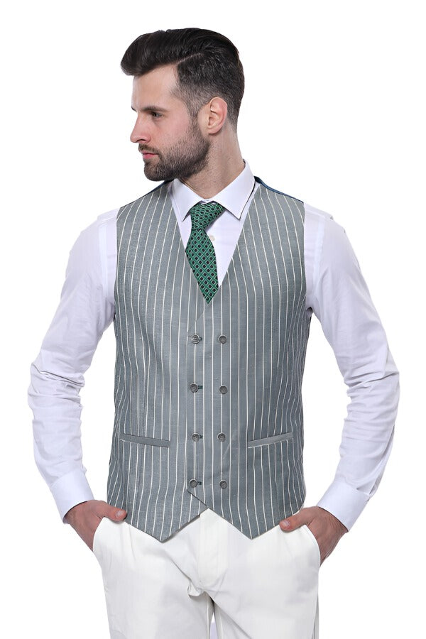 Striped Green Men Suit - Wessi