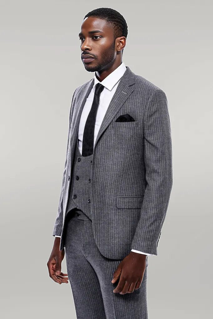 Striped Grey Double Breasted Suit - Wessi