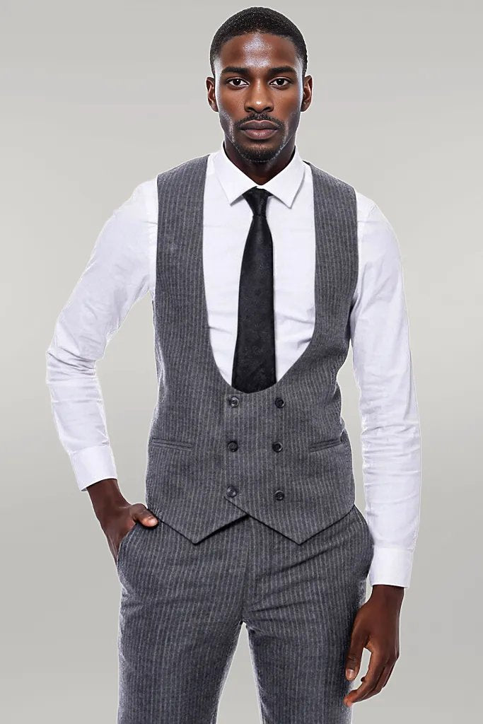 Striped Grey Double Breasted Suit - Wessi