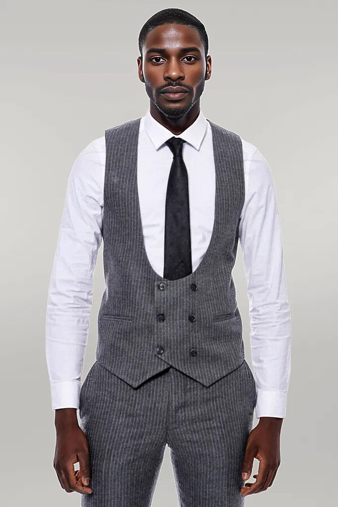 Striped Grey Double Breasted Suit - Wessi