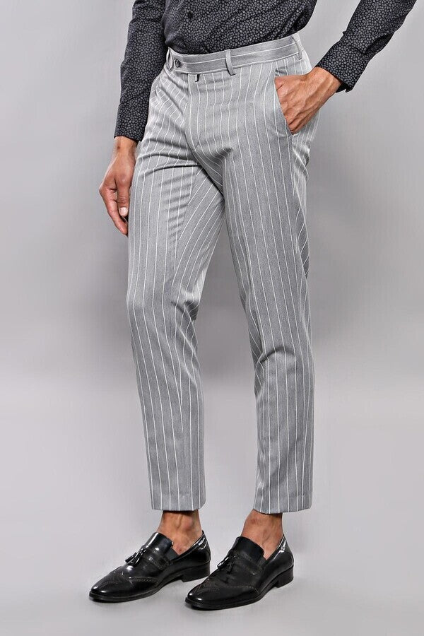 Striped Grey Men Trousers - Wessi