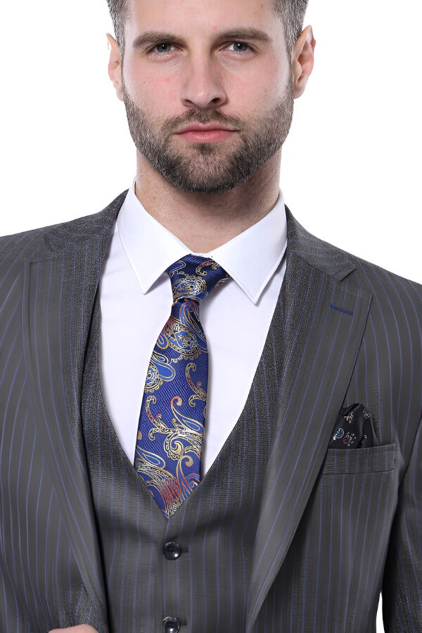 Striped Grey Vested Suit | Wessi - Wessi