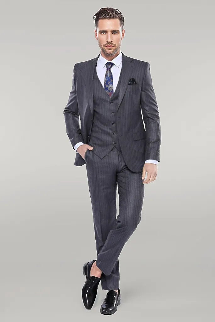 Striped Grey Vested Suit | Wessi - Wessi