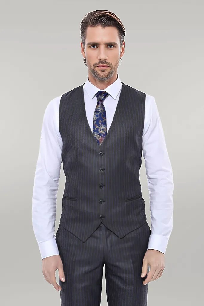 Striped Grey Vested Suit | Wessi - Wessi