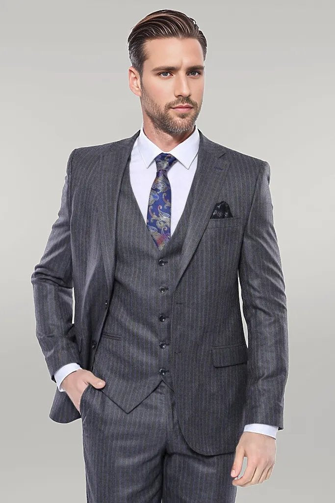 Striped Grey Vested Suit | Wessi - Wessi