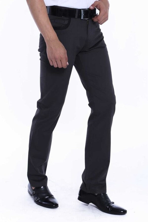 Suede Cotton Plain Anthracite Men Pants - Wessi