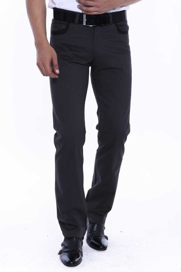 Suede Cotton Plain Anthracite Men Pants - Wessi