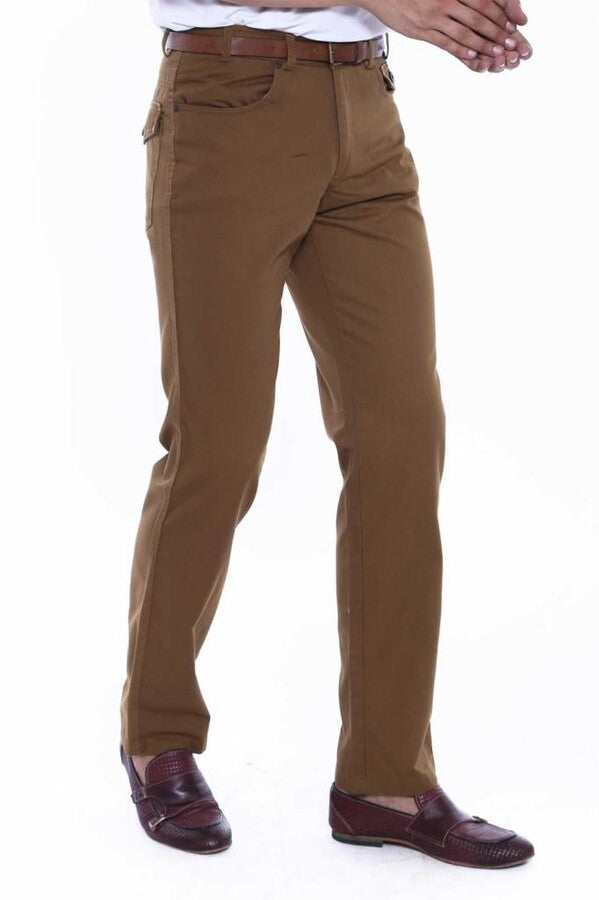 Pantalones Hombre Ante Bolsillos Con Solapa Algodón Liso Marrón - Wessi