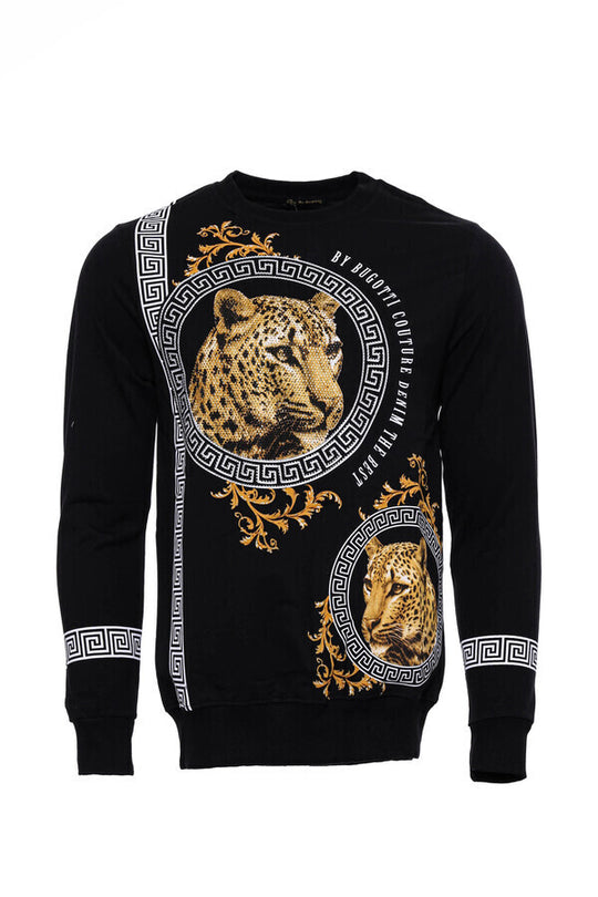 Sudadera Slim Fit Negra Con Estampado De Tigre Gris Plateado - Wessi