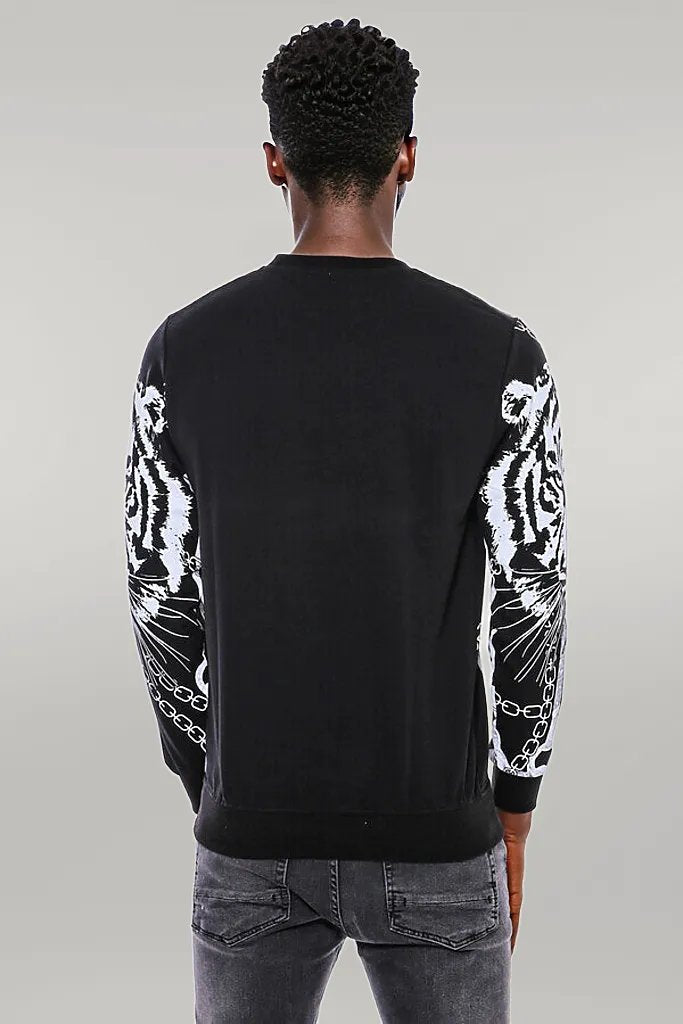 Tiger Patterned Slim Fit Black Sweatshirt - Wessi