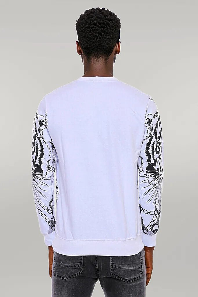 Tiger Patterned Slim Fit White SweatshirtTiger Patterned Slim Fit White Sweatshirt - Wessi