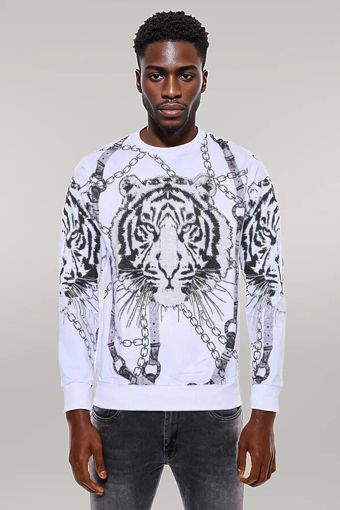 Tiger Patterned Slim Fit White SweatshirtTiger Patterned Slim Fit White Sweatshirt - Wessi