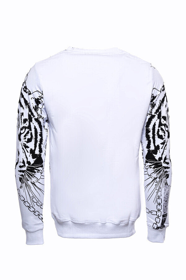 Tiger Patterned Slim Fit White SweatshirtTiger Patterned Slim Fit White Sweatshirt - Wessi