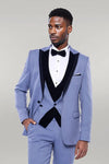 Velvet Collar Patterned Blue Tuxedo | Wessi