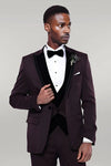 Velvet Collar Patterned Burgundy Tuxedo - Wessi