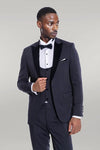 Velvet Lapel Slim Fit Navy Blue Men Tuxedo - Wessi