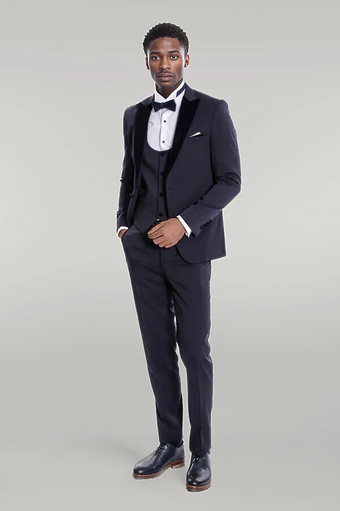 Smoking Homme Bleu Marine Coupe Slim à Revers en Velours - Wessi