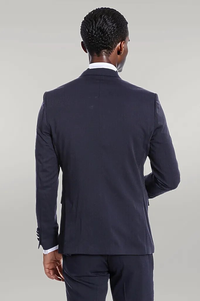 Velvet Lapel Slim Fit Navy Blue Men Tuxedo - Wessi