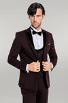 Smoking Homme Bordeaux à Motifs à Revers en Velours - Wessi