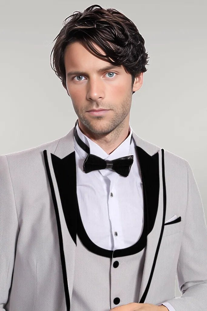 Smoking Homme Gris à Motifs avec Revers en Velours - Wessi