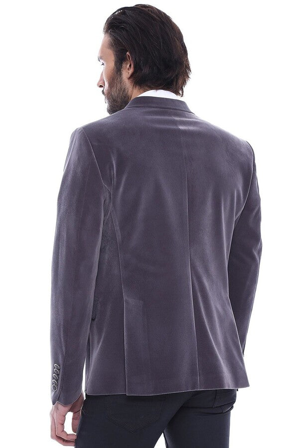 Velvet Slim Fit Grey Men Blazer - Wessi