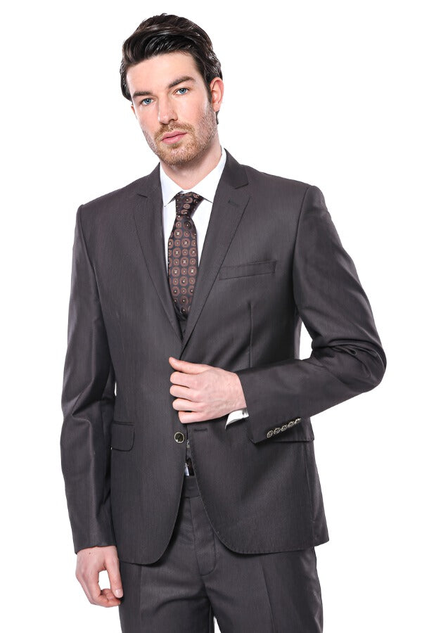 Vested Brown Patterned Men's Suit | Wessi