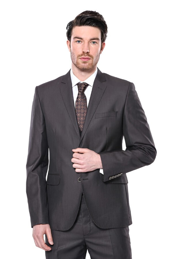 Vested Brown Patterned Men's Suit | Wessi