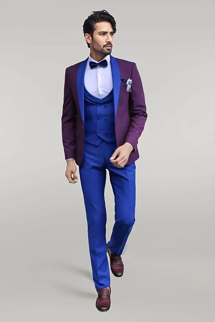 Vested Combined Burgundy-Blue Tuxedo - Wessi