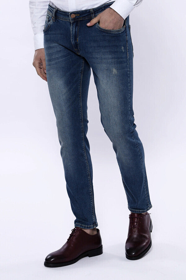 Washed Dark Blue Men Jean Pants Wessi