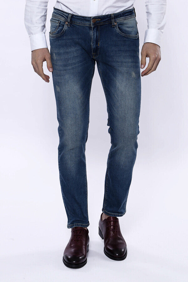 Washed Dark Blue Men Jean Pants - Wessi