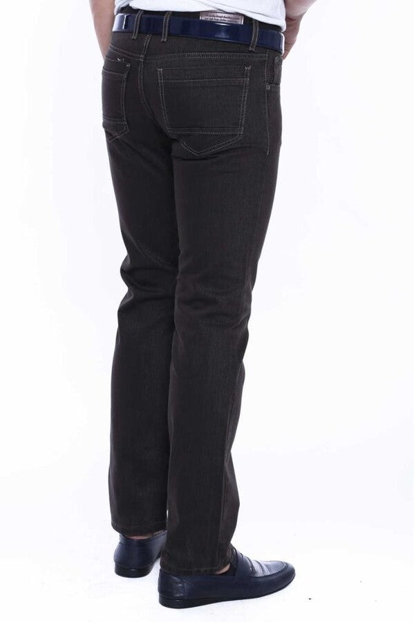 Pantaloni Jean da uomo in tessuto lavato marrone - Wessi