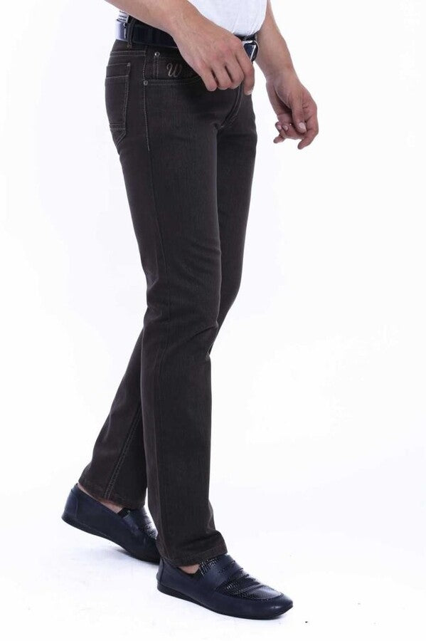 Pantaloni Jean da uomo in tessuto lavato marrone - Wessi