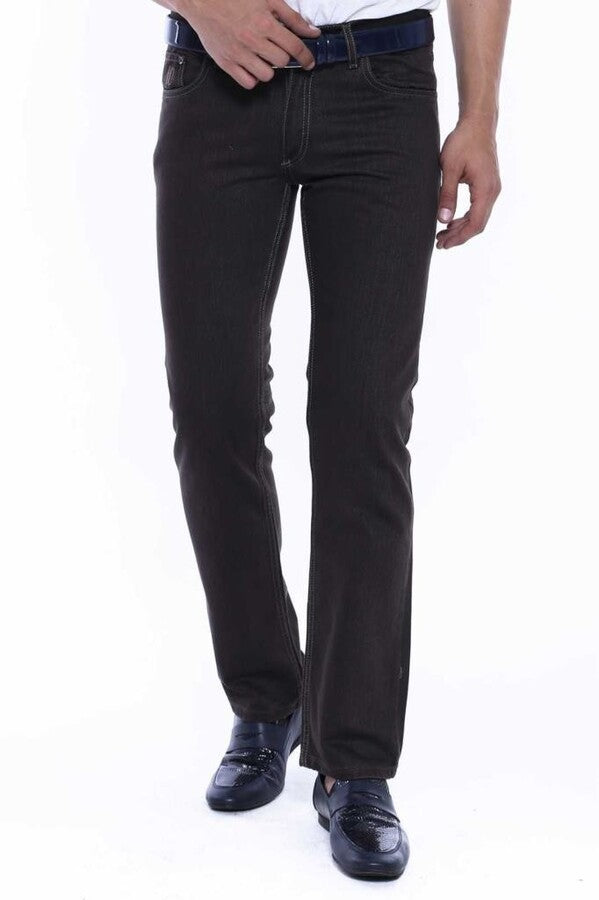 Pantaloni Jean da uomo in tessuto lavato marrone - Wessi
