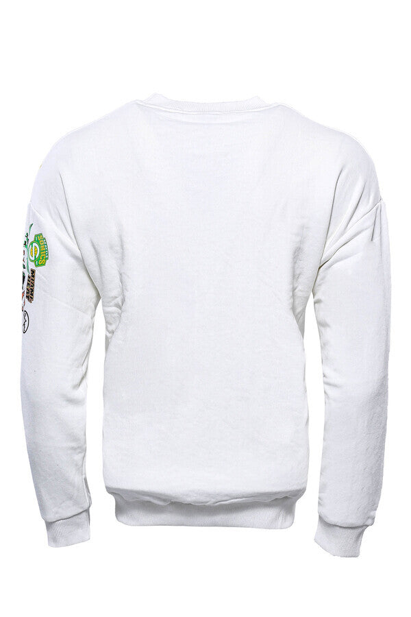 White Crew Neck Printed Sweatshirt - Wessi