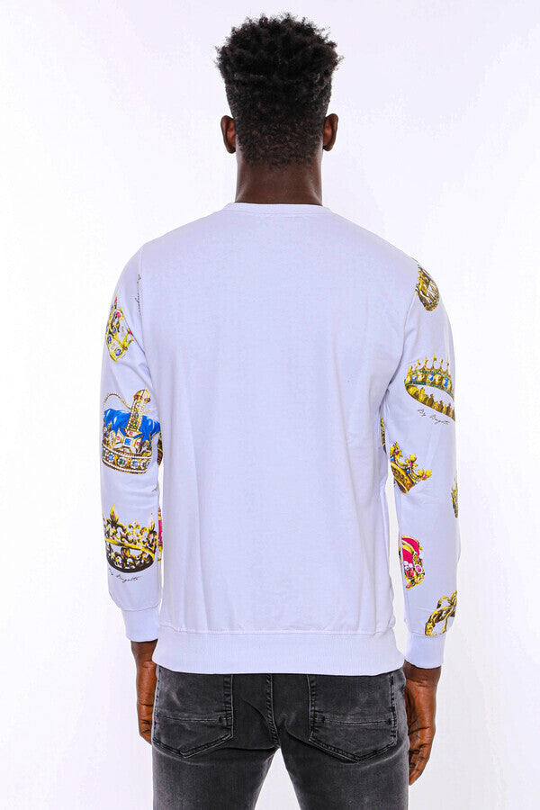 White Patterned Slim Fit Sweatshirt - Wessi