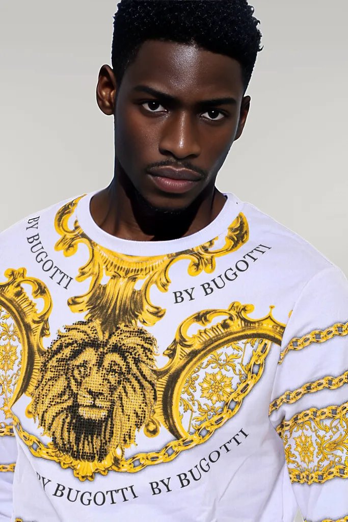 Yellow Lion Patterned Slim Fit White Sweatshirt - Wessi