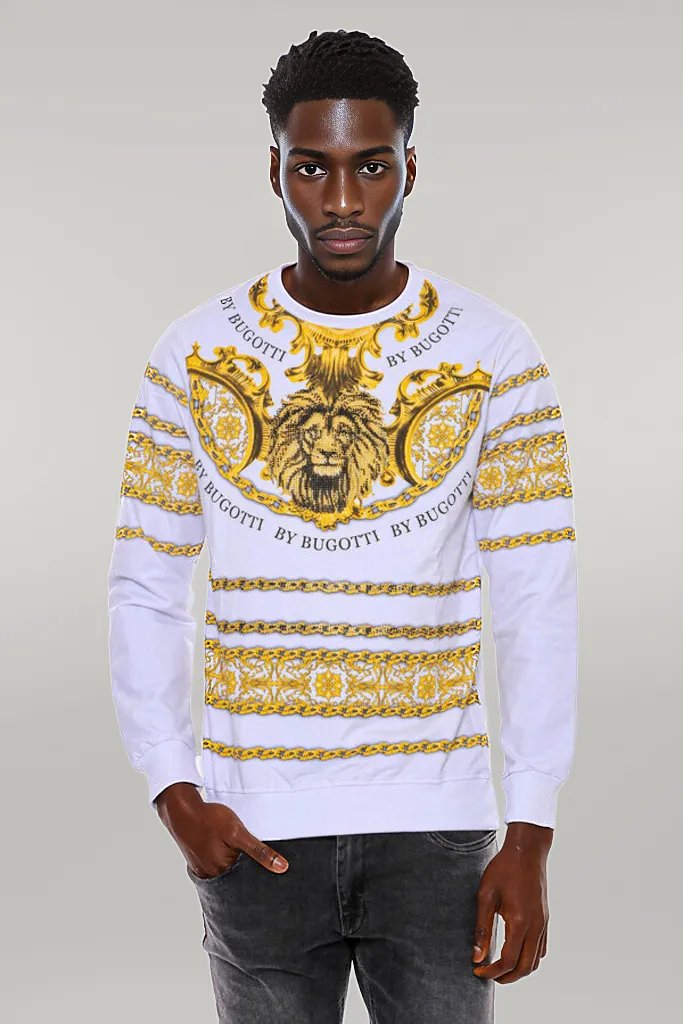 Yellow Lion Patterned Slim Fit White Sweatshirt - Wessi