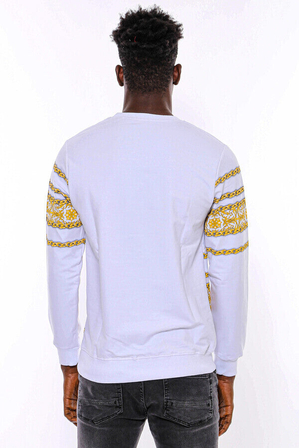 Yellow Lion Patterned Slim Fit White Sweatshirt - Wessi