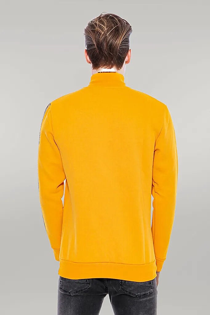 Yellow Mandarin Collar Patterned Sweatshirt - Wessi