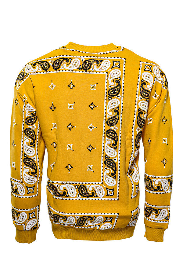 Yellow Patterned Crew Neck Sweater - Wessi